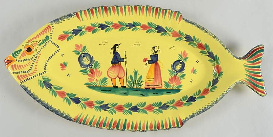 Soleil Yellow (Octagonal, Lady) 23" Fish Platter by Quimper-1