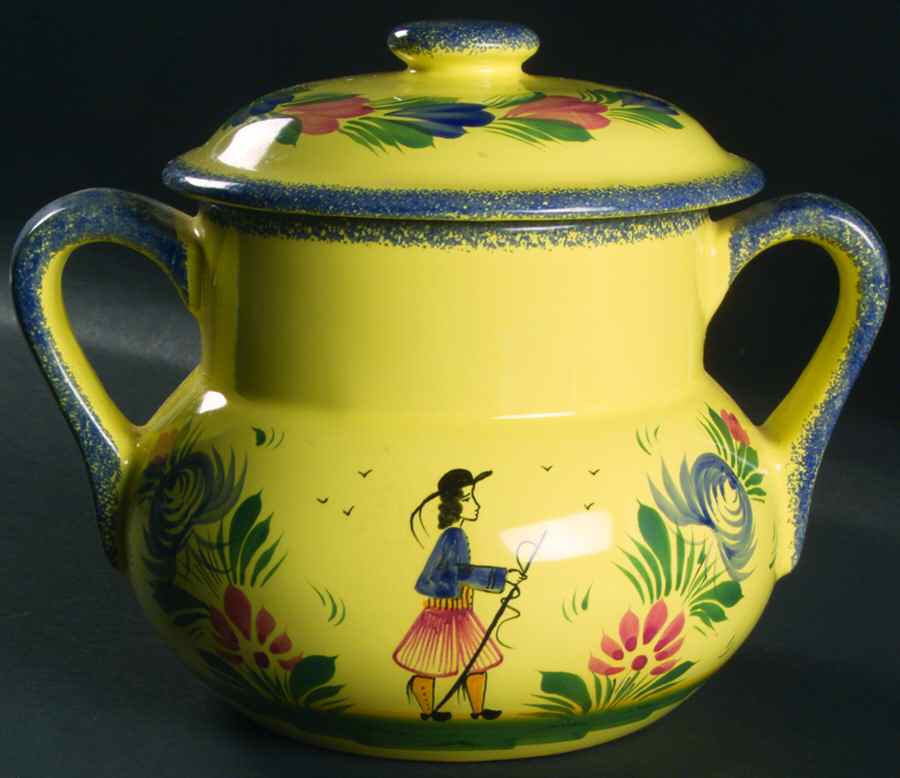 Soleil Yellow (Round) Cookie Jar & Lid by Quimper-1