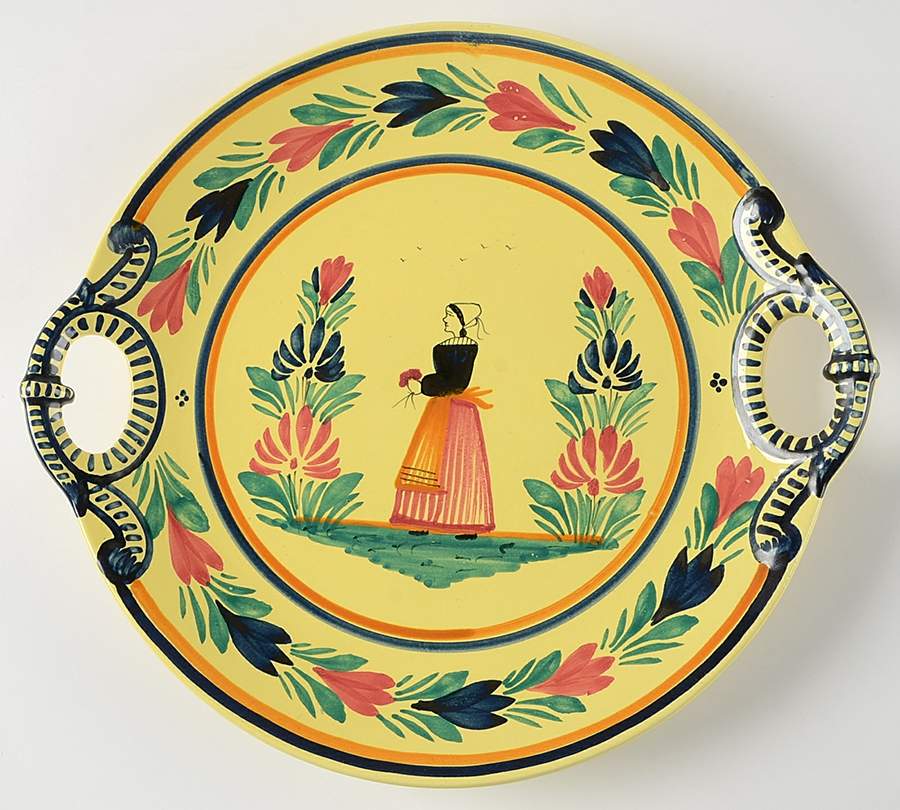Soleil Yellow (Round) Handled Cake Plate by Quimper-1