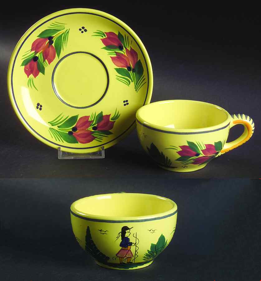 Soleil Yellow (Round) Flat Cup & Saucer Set by Quimper-1