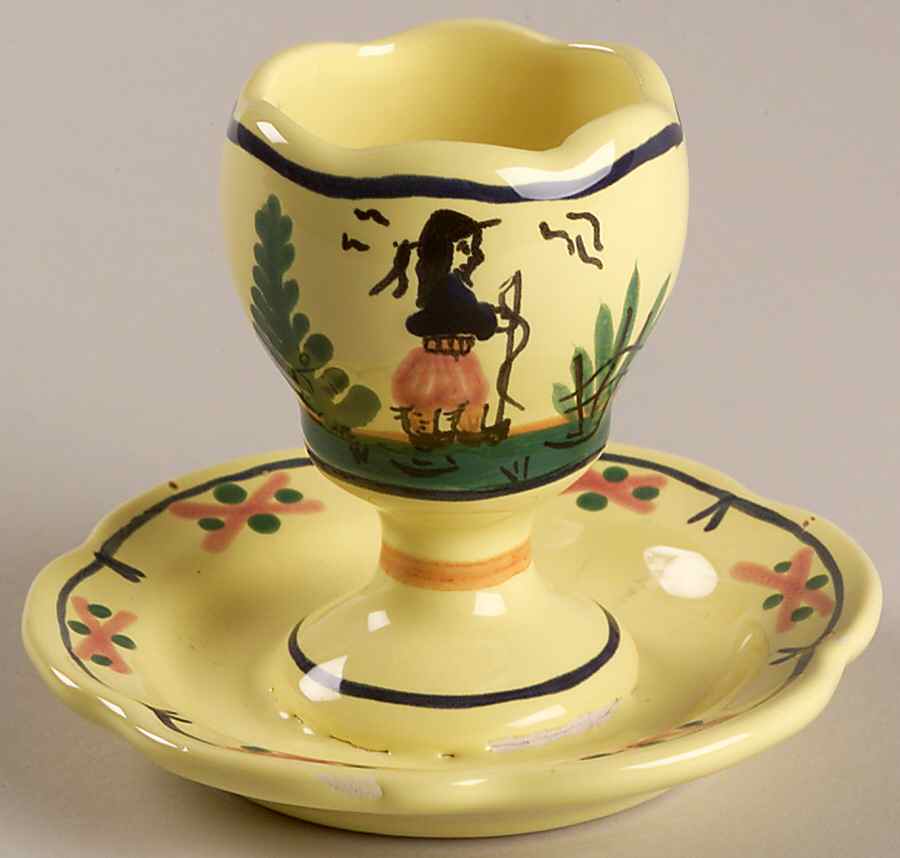 Soleil Yellow (Round) Egg Cup with Attached Underplate by Quimper-1