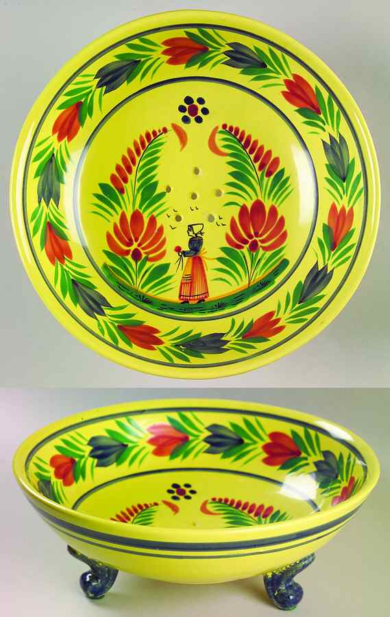 Soleil Yellow (Round) Large Pierced Berry Bowl by Quimper-1