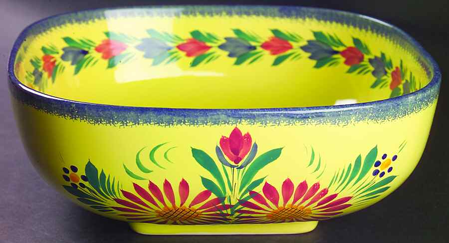 Soleil Yellow (Round) 10" Square Salad Serving Bowl by Quimper-1