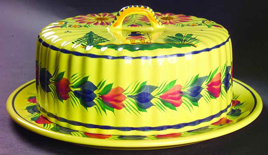 Soleil Yellow (Round) Cheese Dome with 10" Plate by Quimper-1