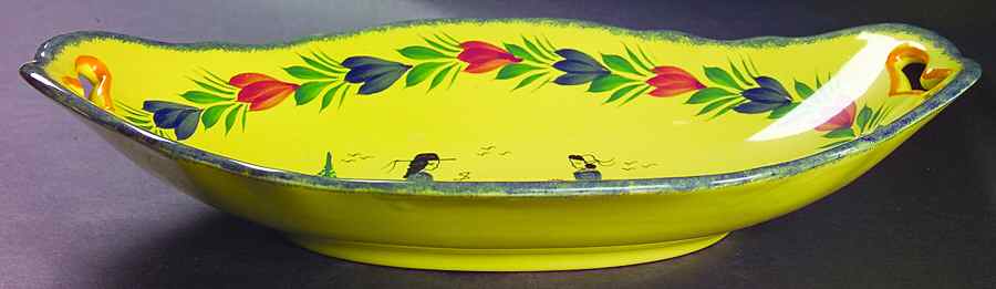 Soleil Yellow (Round) 14" Large Oval Handled Fruit Bowl by Quimper-1