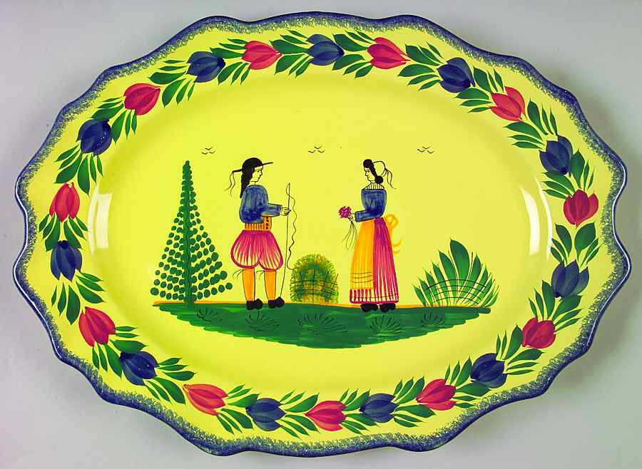 Soleil Yellow (Round) 15" Oval Serving Platter by Quimper-1