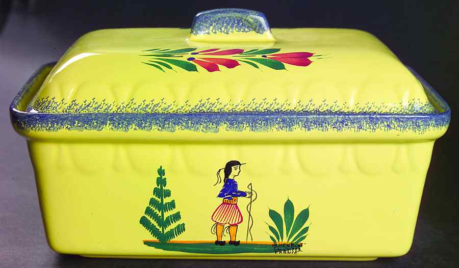 Soleil Yellow (Round) Rectangular Baker & Lid by Quimper-1