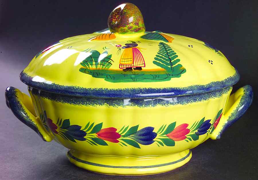 Soleil Yellow (Round) Round Covered Vegetable by Quimper-1