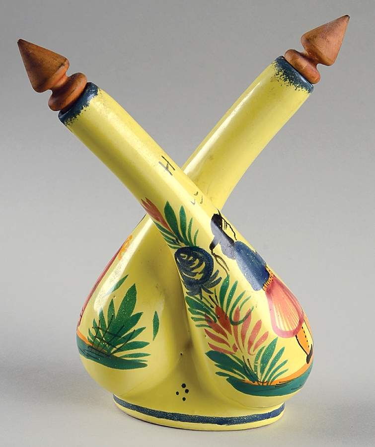 Soleil Yellow (Round) Attached Oil and Vinegar Set with Stoppers by Quimper-1