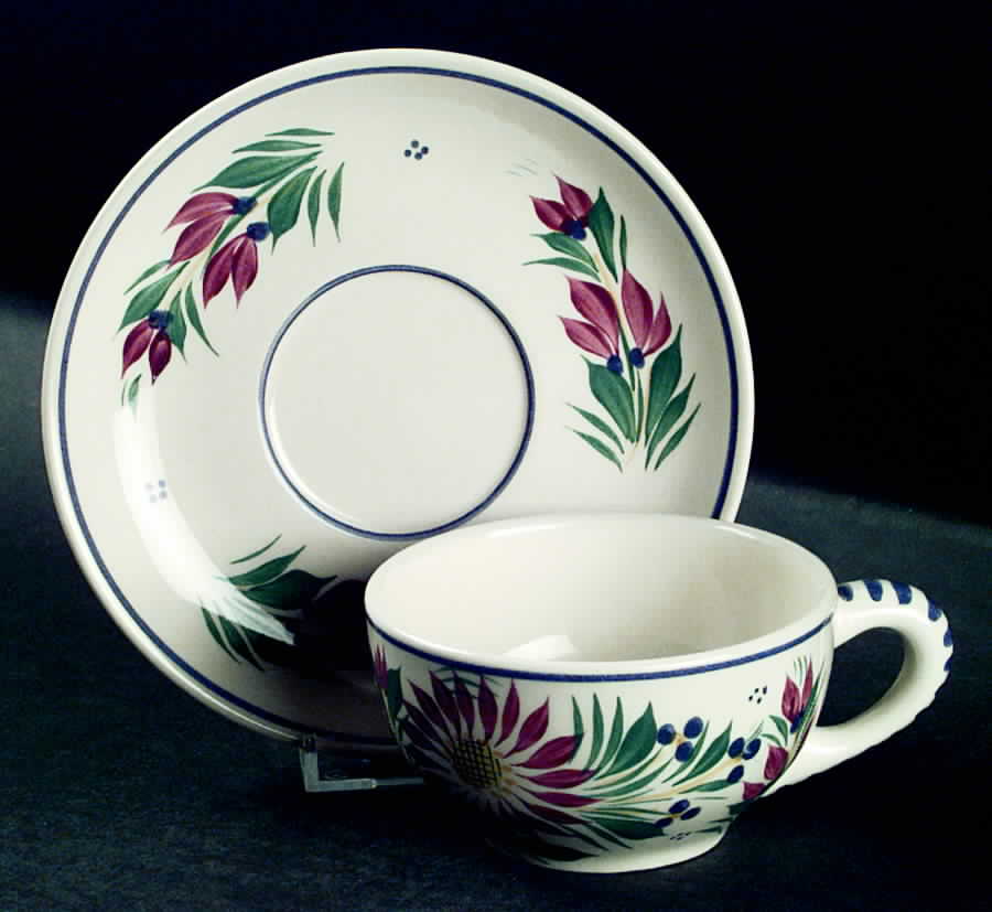 Fleuri Flat Cup & Saucer Set by Quimper-1