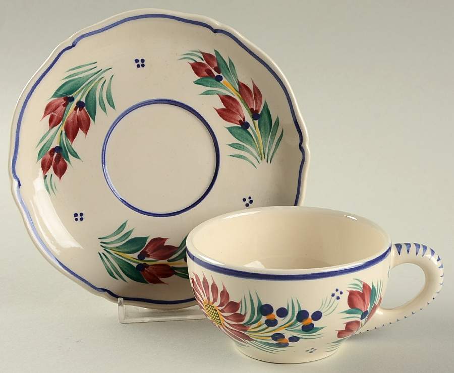 Fleuri Flat Cup & Saucer Set by Quimper-1