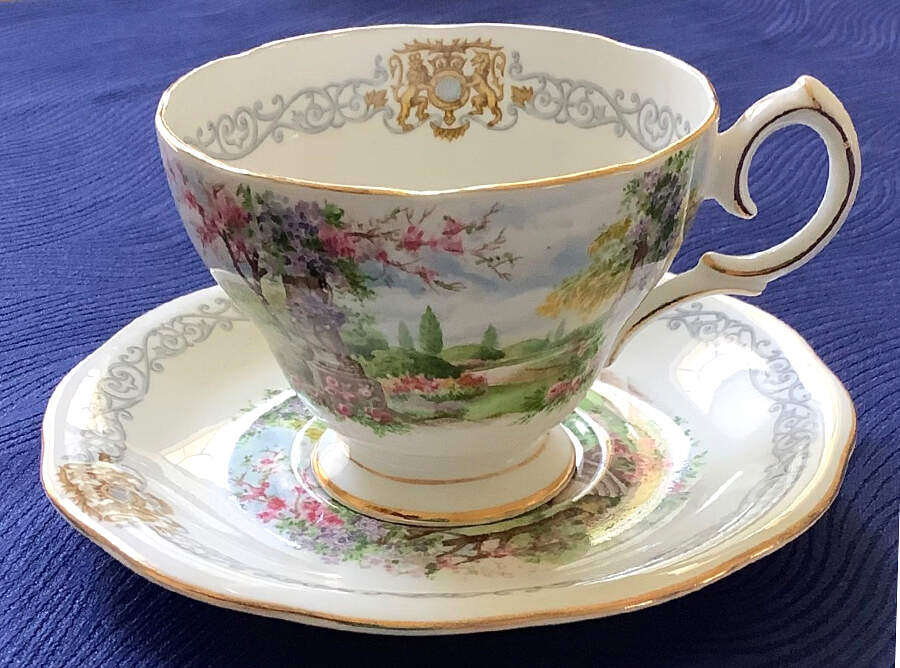 Royal Kew Gardens Footed Cup & Saucer Set by Queen Anne (England)-1