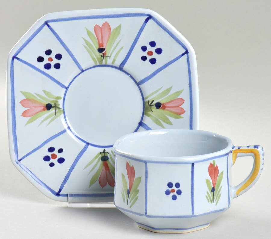 QUI18 Flat Cup & Saucer Set by Quimper-1