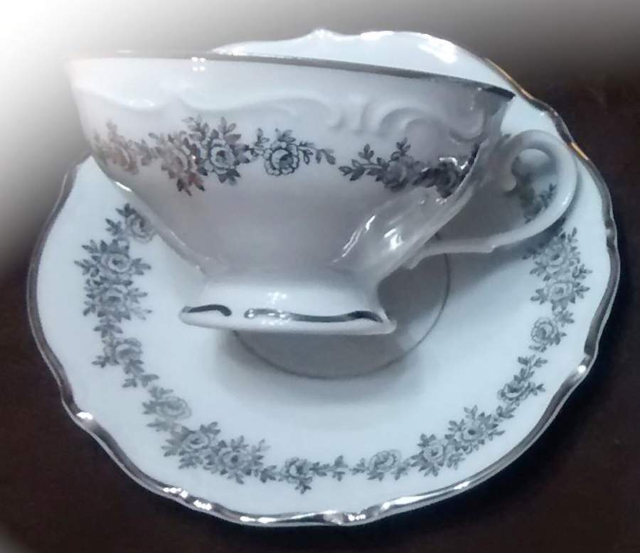 Tuxedo Footed Cup & Saucer Set by Queen Anne (Bavaria Germany)-1