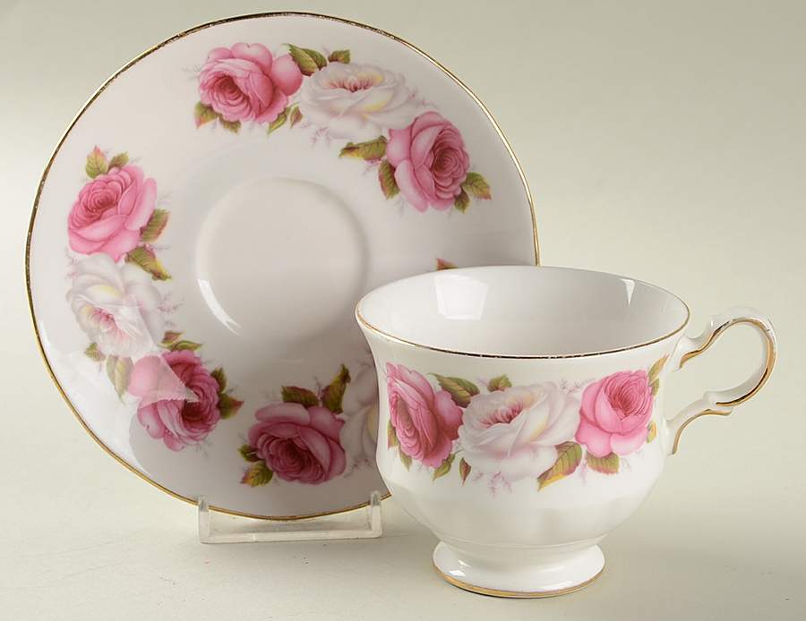 Princess Roses Footed Cup & Saucer Set by Queen Anne (England)-1