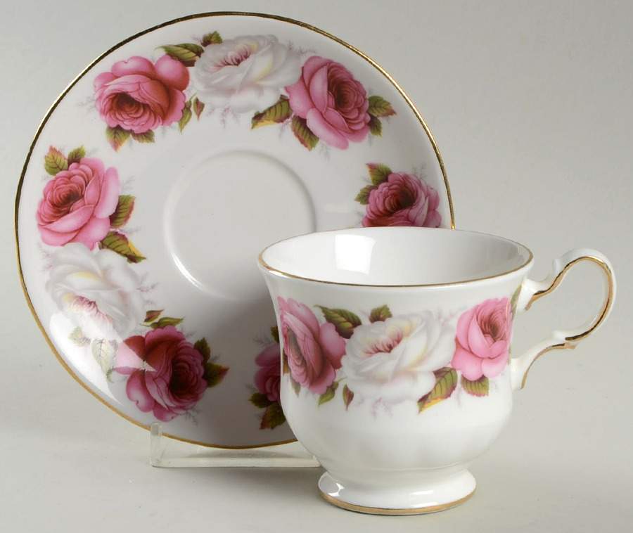 Princess Roses Footed Cup & Saucer Set by Queen Anne (England)-1