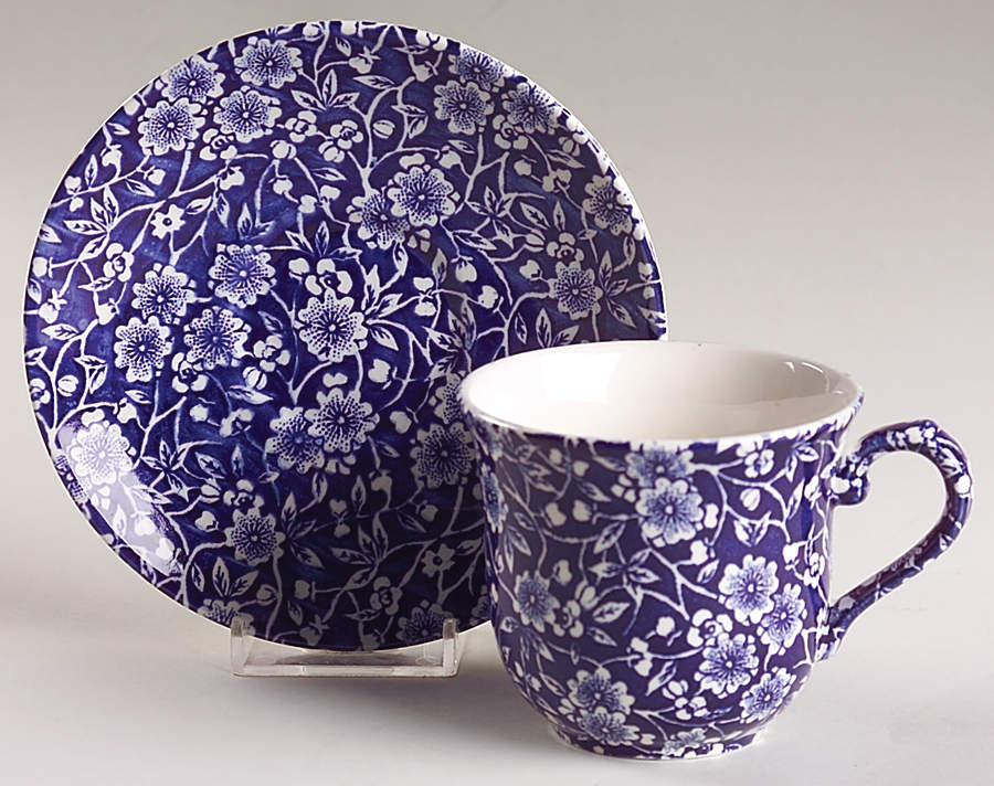 Calico Blue (England) Flat Cup & Saucer Set by Queen's-1