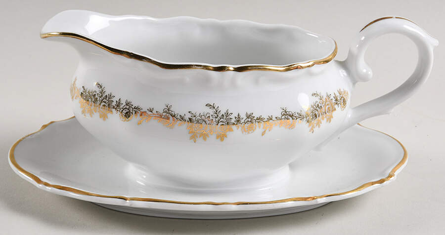 Tuxedo Royale Gravy Boat with Attached Underplate by Queen Anne (Bavaria Germany)-1
