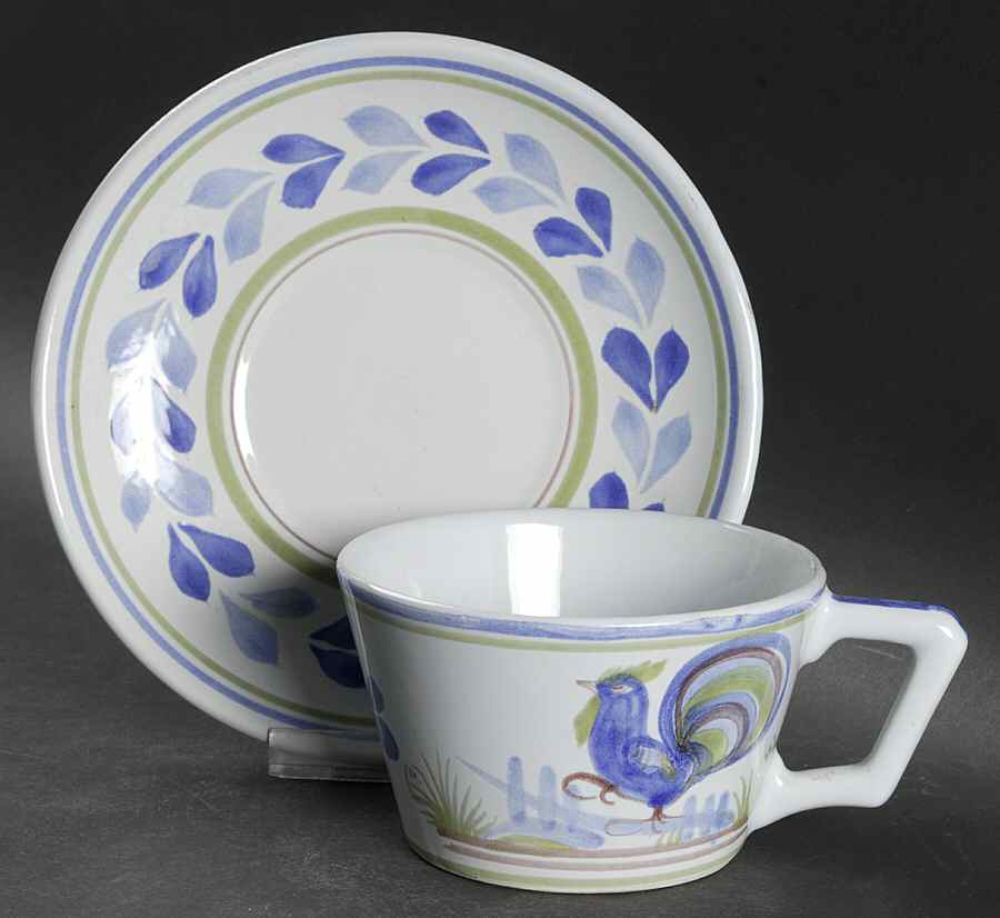 Le Coq Prestigieux Flat Cup & Saucer Set by Quimper-1
