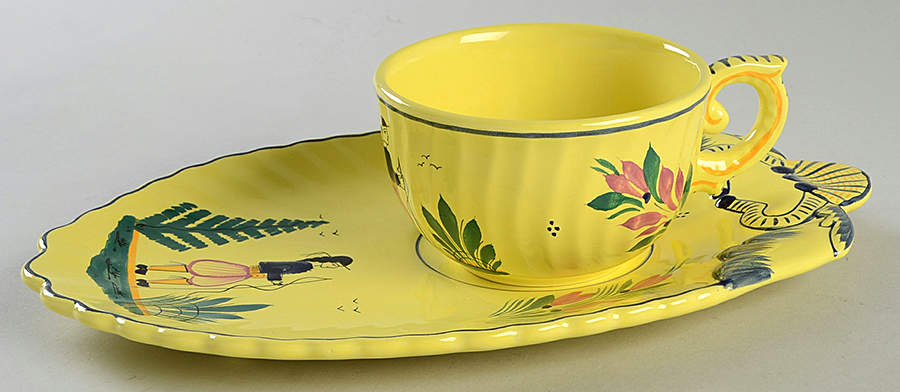 Soleil Yellow (Octagonal, Man) Snack Plate & Cup Set by Quimper-1