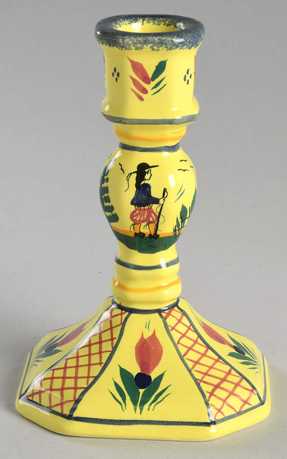 Soleil Yellow (Octagonal, Man) 5" Candlestick by Quimper-1