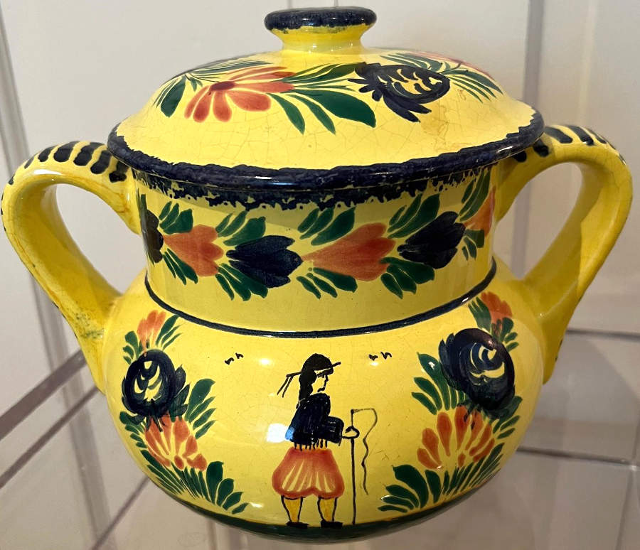 Soleil Yellow (Octagonal, Man) Cookie Jar & Lid by Quimper-1