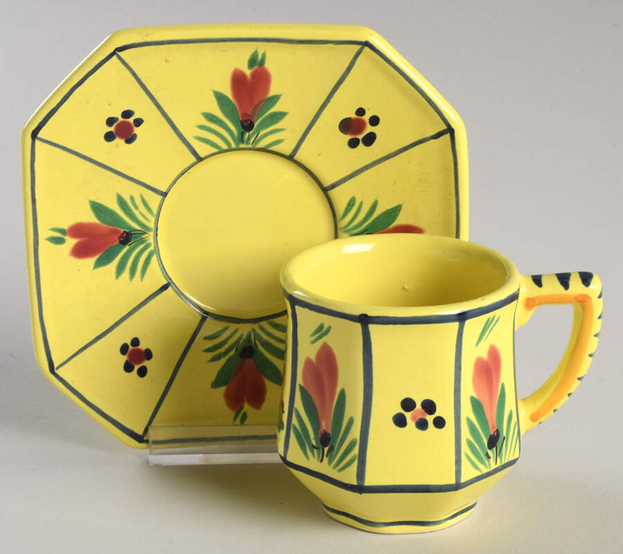 Soleil Yellow (Octagonal, Man) Flat Demitasse Cup & Saucer Set by Quimper-1
