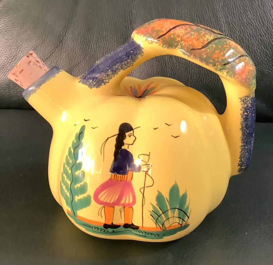 Soleil Yellow (Octagonal, Man) Oil Or Vinegar Cruet and Stopper by Quimper-1