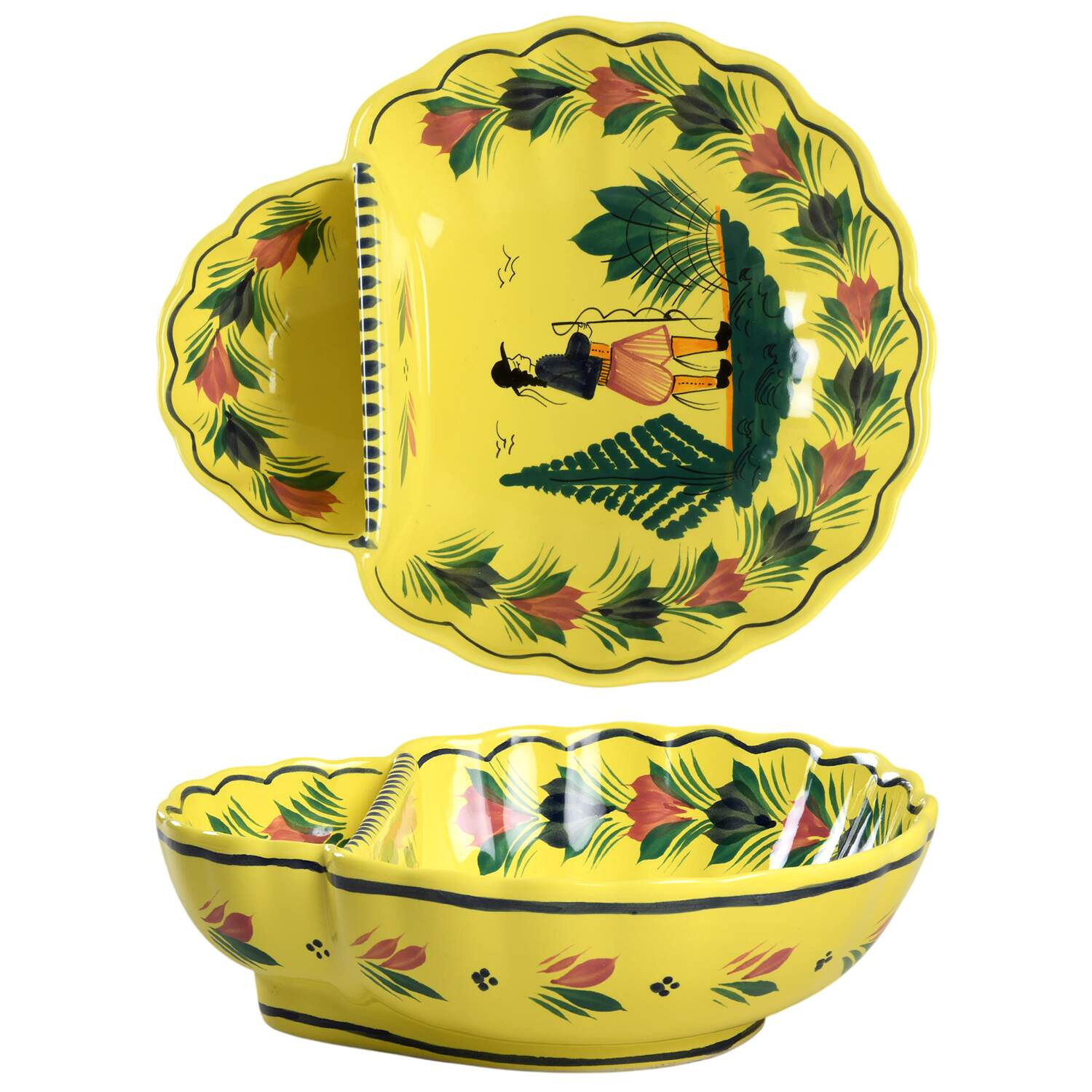 Soleil Yellow (Octagonal, Man) 1 Piece Chip & Dip by Quimper-1