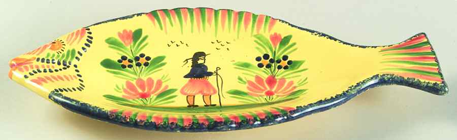 Soleil Yellow (Octagonal, Man) 10" Oval Fish Dish by Quimper-1
