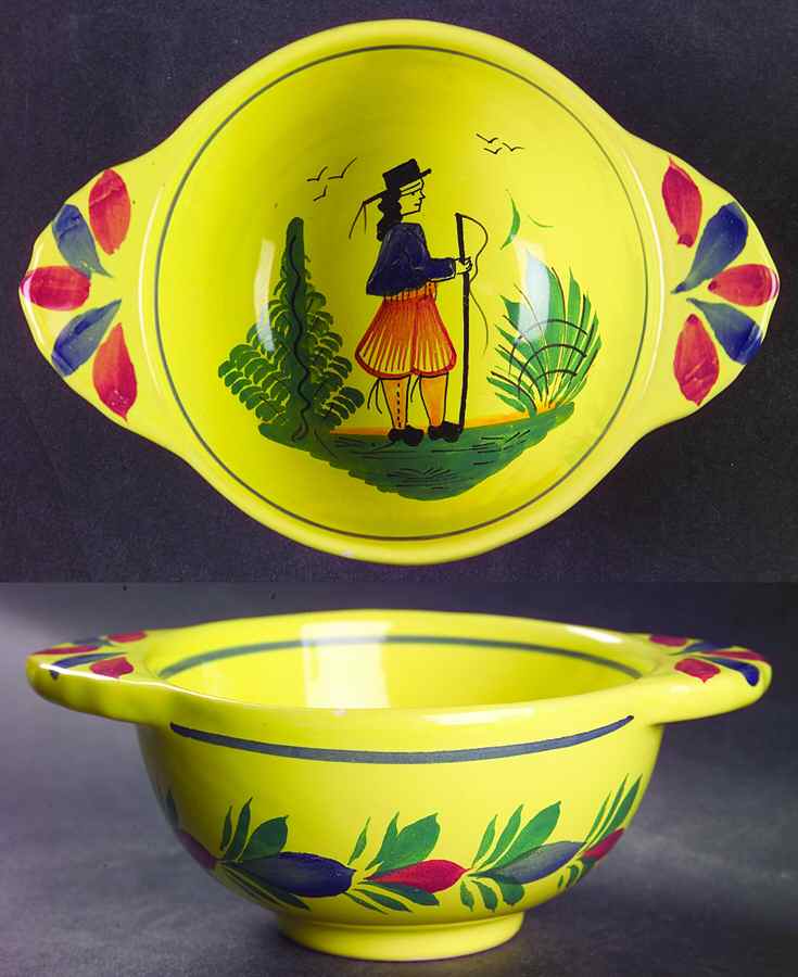 Soleil Yellow (Octagonal, Man) Lugged Fruit/Dessert (Sauce) Bowl by Quimper-1