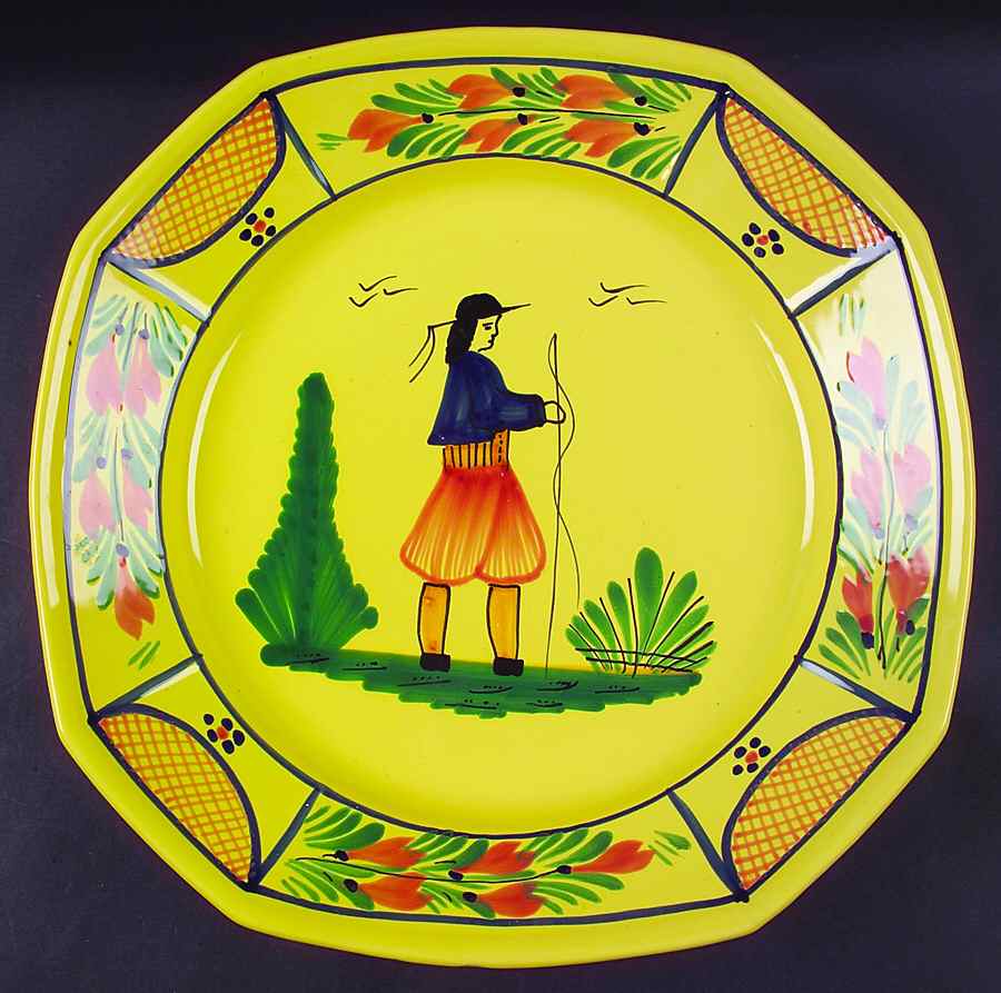 Soleil Yellow (Octagonal, Man) Deep Round Platter by Quimper-1