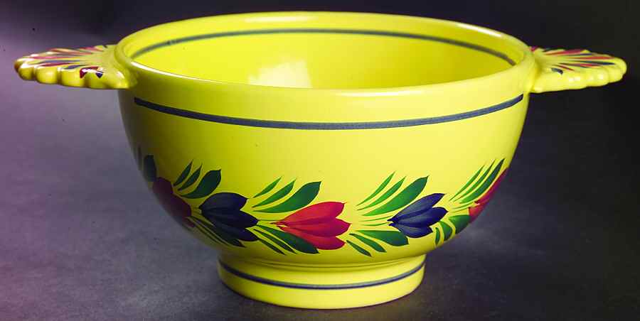Soleil Yellow (Octagonal, Man) 10" Round Footed Handled Vegetable Bowl by Quimper-1