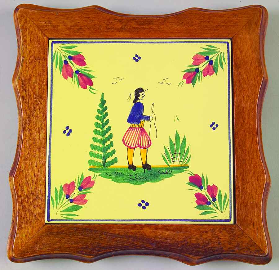 Soleil Yellow (Octagonal, Man) Wood Frame Trivet by Quimper-1