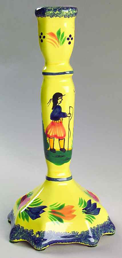 Soleil Yellow (Octagonal, Man) 8" Tall Candlestick by Quimper-1