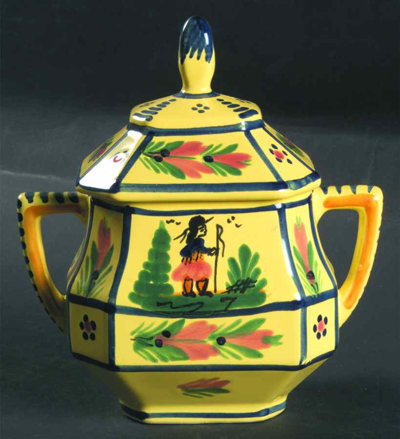 Soleil Yellow (Octagonal, Man) Sugar Bowl & Lid by Quimper-1