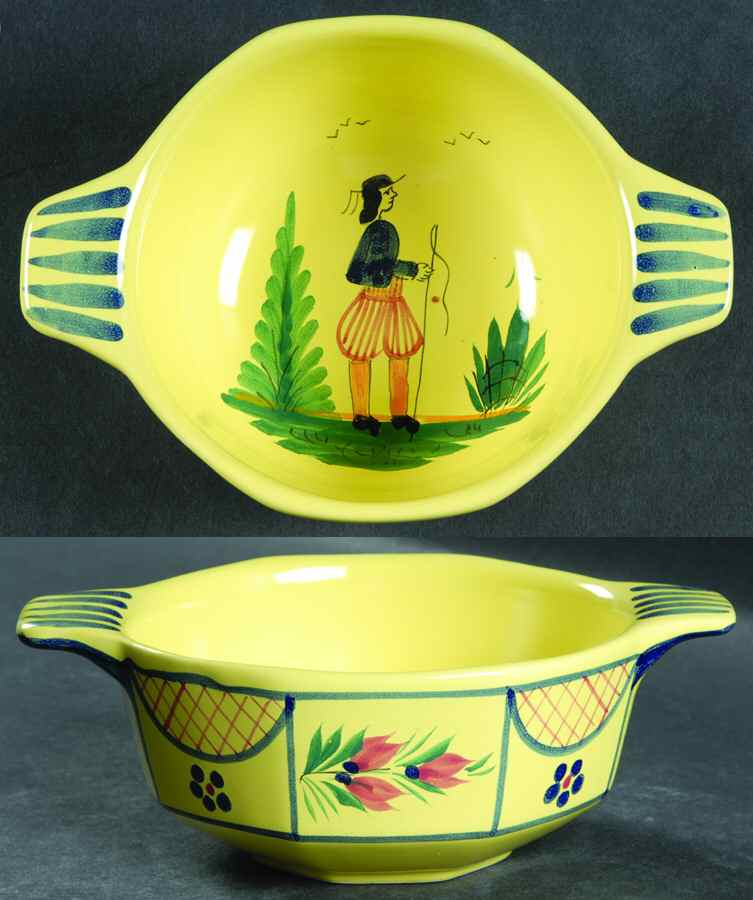 Soleil Yellow (Octagonal, Man) Lugged Soup/Cereal Bowl by Quimper-1