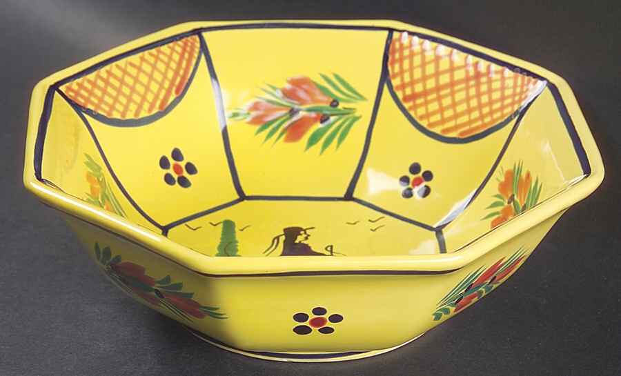 Soleil Yellow (Octagonal, Man) 9" Round Vegetable Bowl by Quimper-1