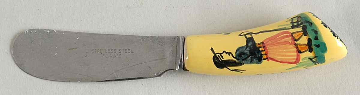 Soleil Yellow (Octagonal, Man) Hollow Handle Butter Spreader by Quimper-1