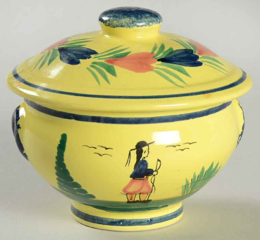 Soleil Yellow (Octagonal, Man) Mini Sugar Bowl & Lid by Quimper-1