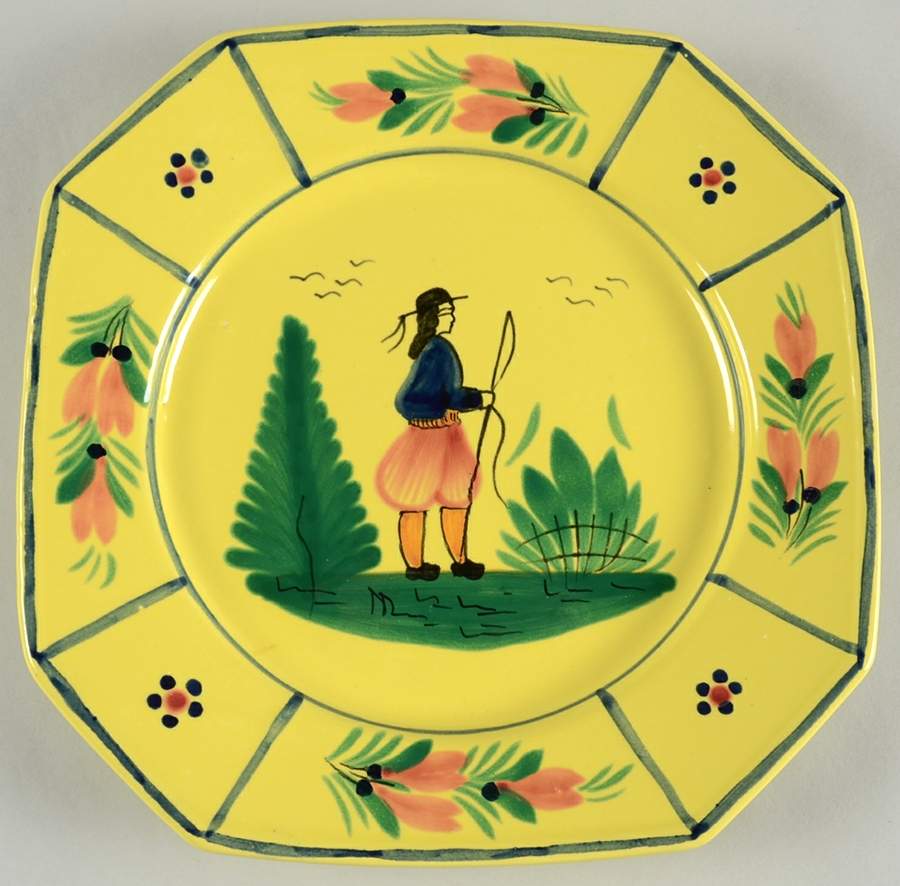 Soleil Yellow (Octagonal, Man) Luncheon Plate by Quimper-1