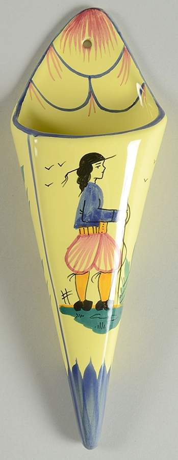 Soleil Yellow (Octagonal, Man) 8" Wall Pocket Vase by Quimper-1