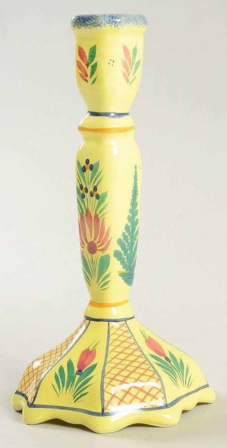 Soleil Yellow (Octagonal, Man) 8" Tall Candlestick by Quimper-1