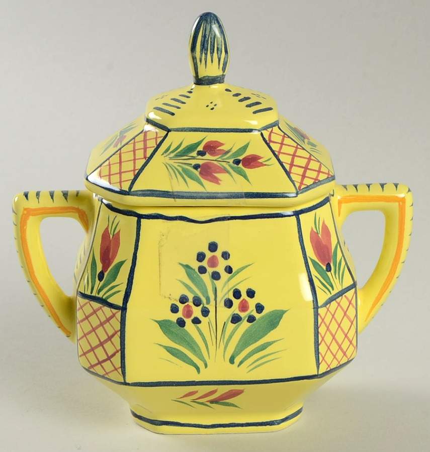 Soleil Yellow (Octagonal, Man) Mini Sugar Bowl & Lid by Quimper-1