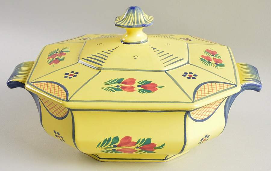 Soleil Yellow (Octagonal, Man) Round Covered Vegetable by Quimper-1