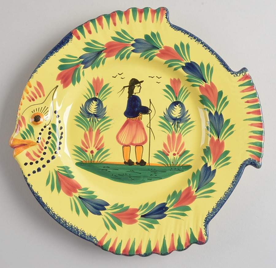 Soleil Yellow (Octagonal, Man) Large Fish Dish by Quimper-1