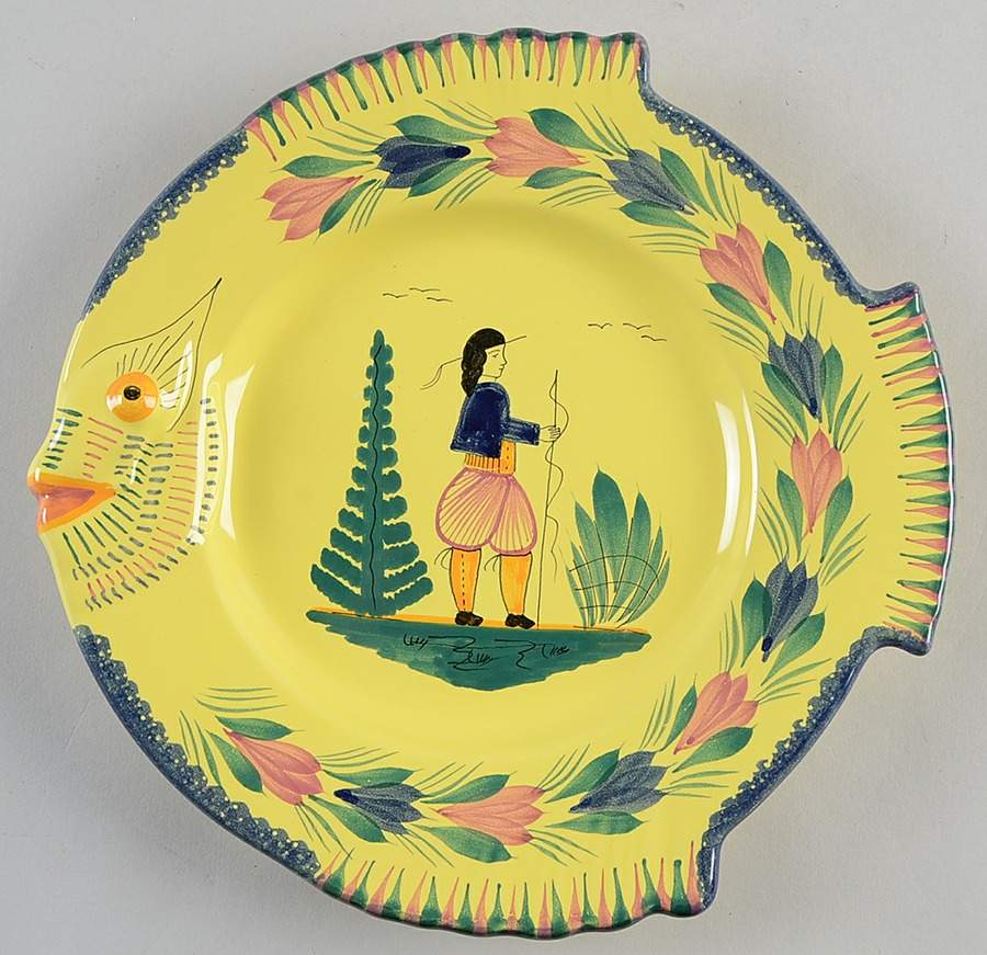 Soleil Yellow (Octagonal, Man) Fish Plate by Quimper-1