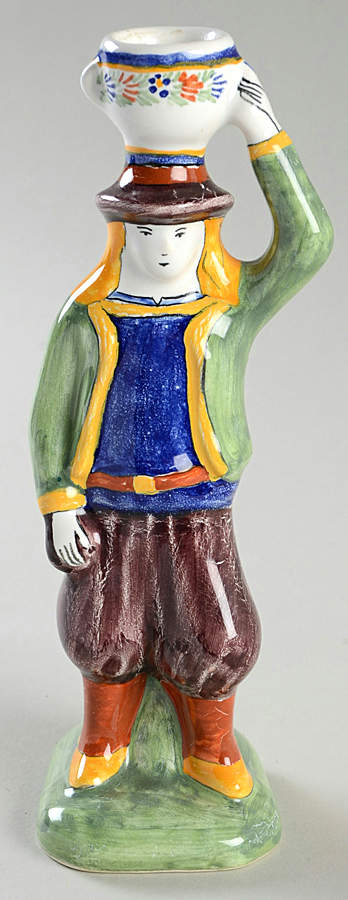 Henriot (Lady Or Man Center) Figural Candlestick by Quimper-1