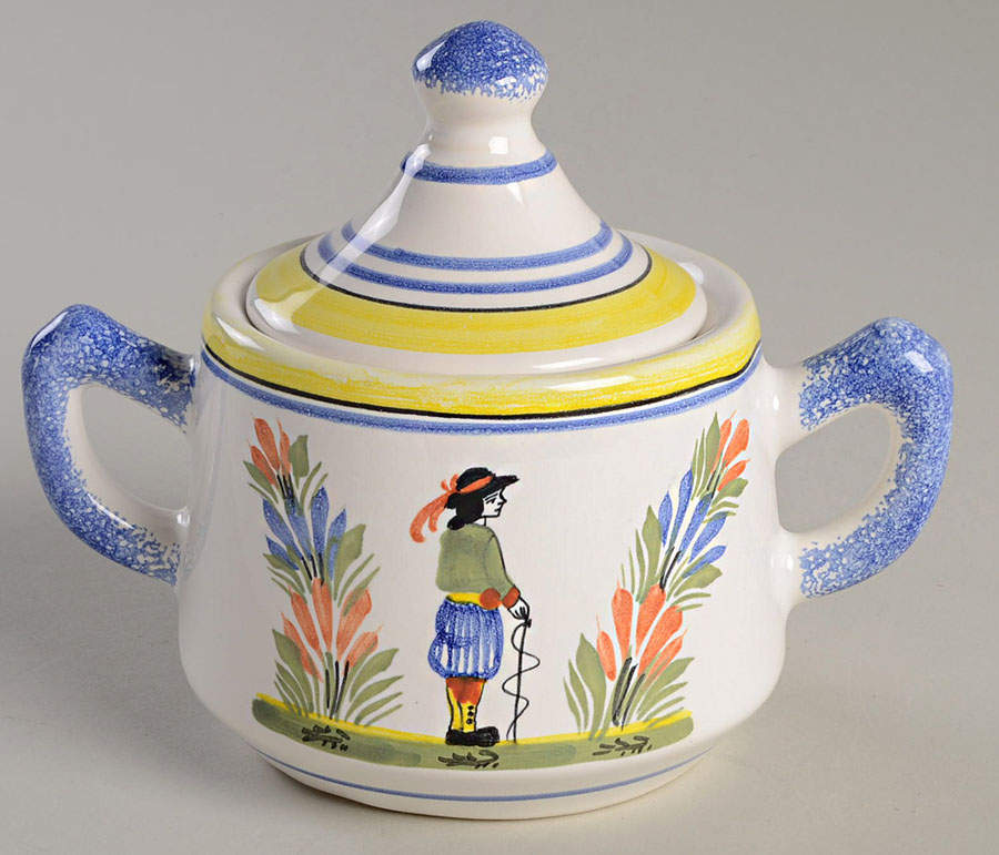 Henriot (Lady Or Man Center) Sugar Bowl & Lid by Quimper-1