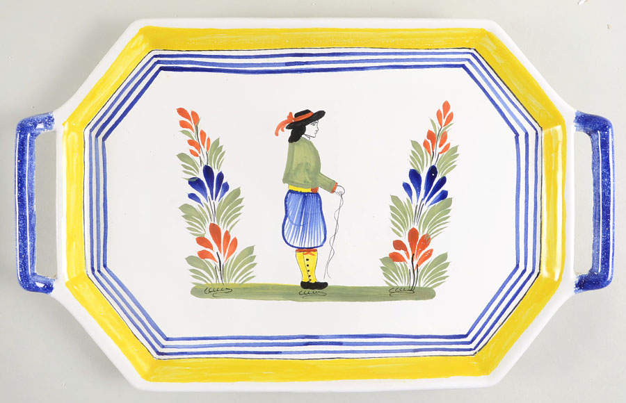 Henriot (Lady Or Man Center) 15" Handled Tray by Quimper-1